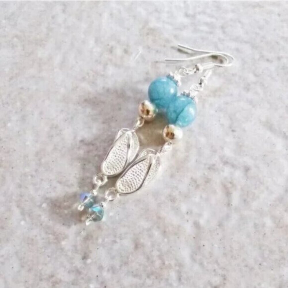 Blue Agate Flip Flop Earrings • Beachy Spring Break Danglers ~ Sun & Vacay Ready